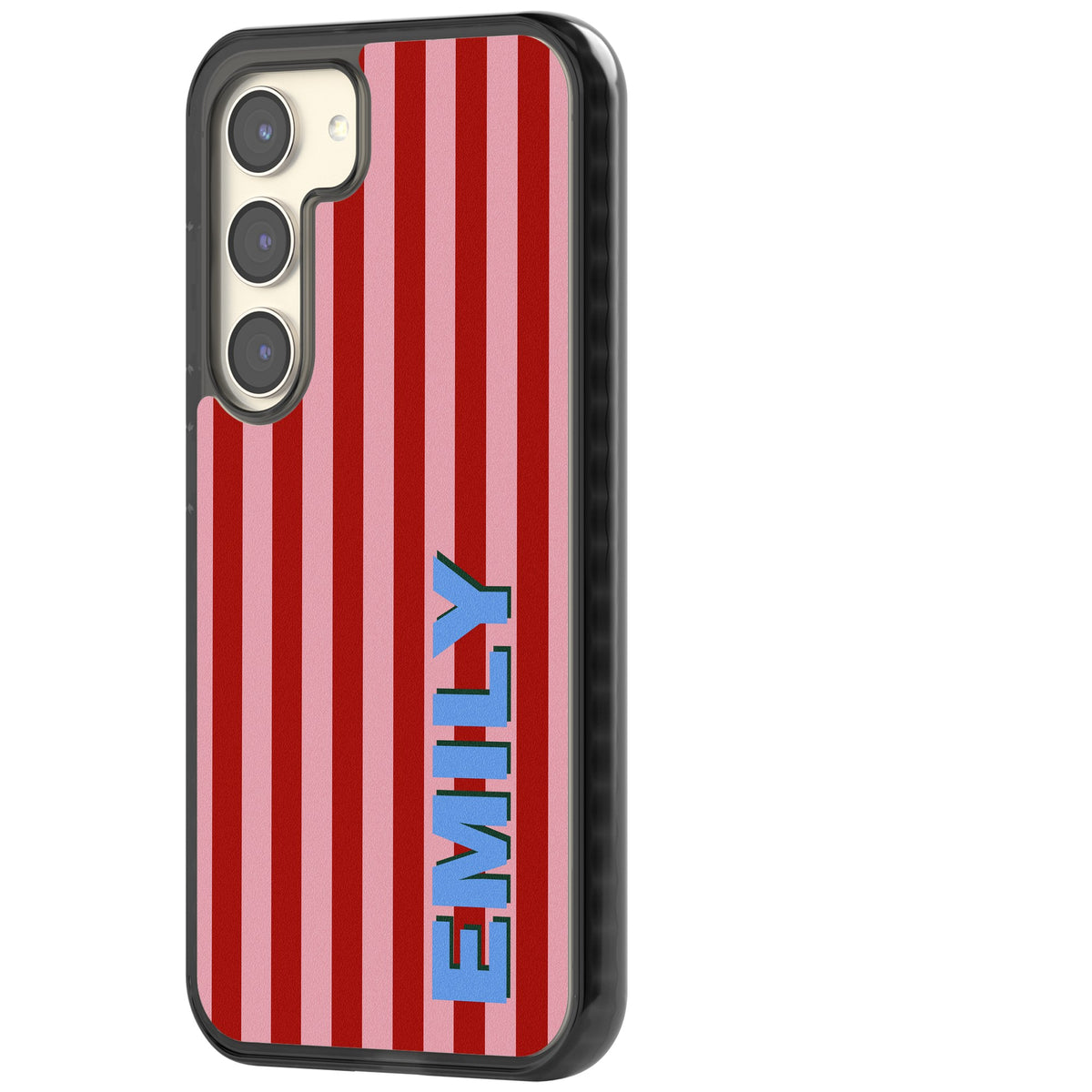 Personalised Market Stripe Samsung S22 / Samsung S22 Plus / Samsung S23 / Samsung S23 Plus / Samsung S24 / Samsung S24 Plus Impact Black Phone Case side
