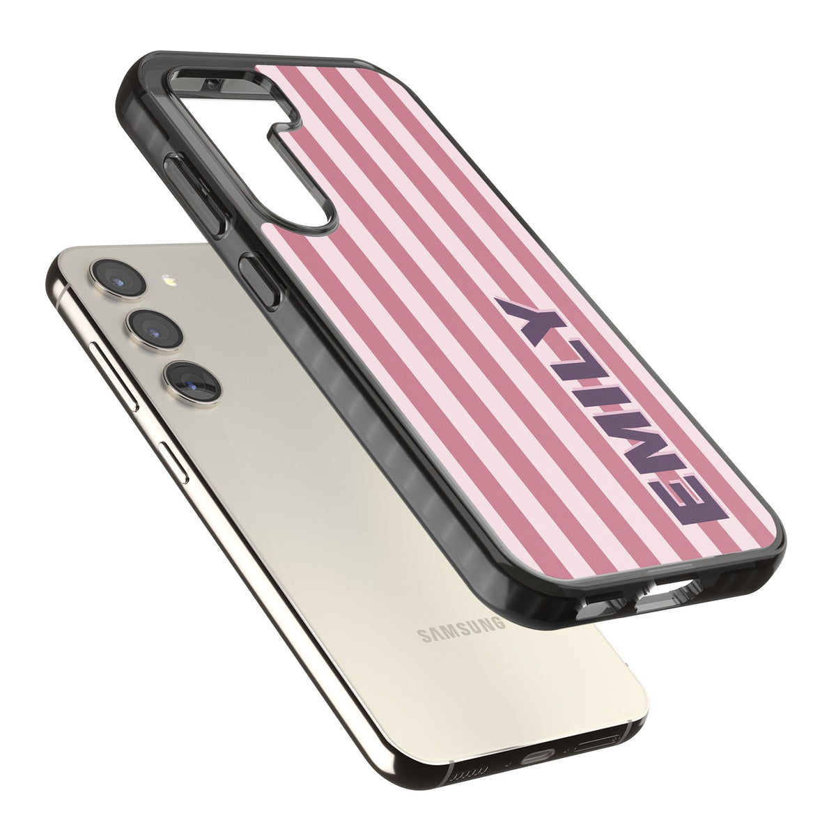 Personalised Victoria Stripe Samsung S22 / Samsung S22 Plus / Samsung S23 / Samsung S23 Plus / Samsung S24 / Samsung S24 Plus Impact Black Phone Case angled