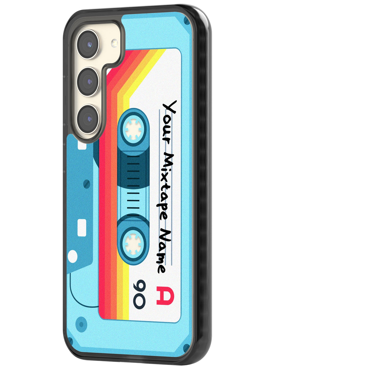 Personalised Retro Mixtape Sporty Samsung S22 / Samsung S22 Plus / Samsung S23 / Samsung S23 Plus / Samsung S24 / Samsung S24 Plus Impact Black Phone Case side