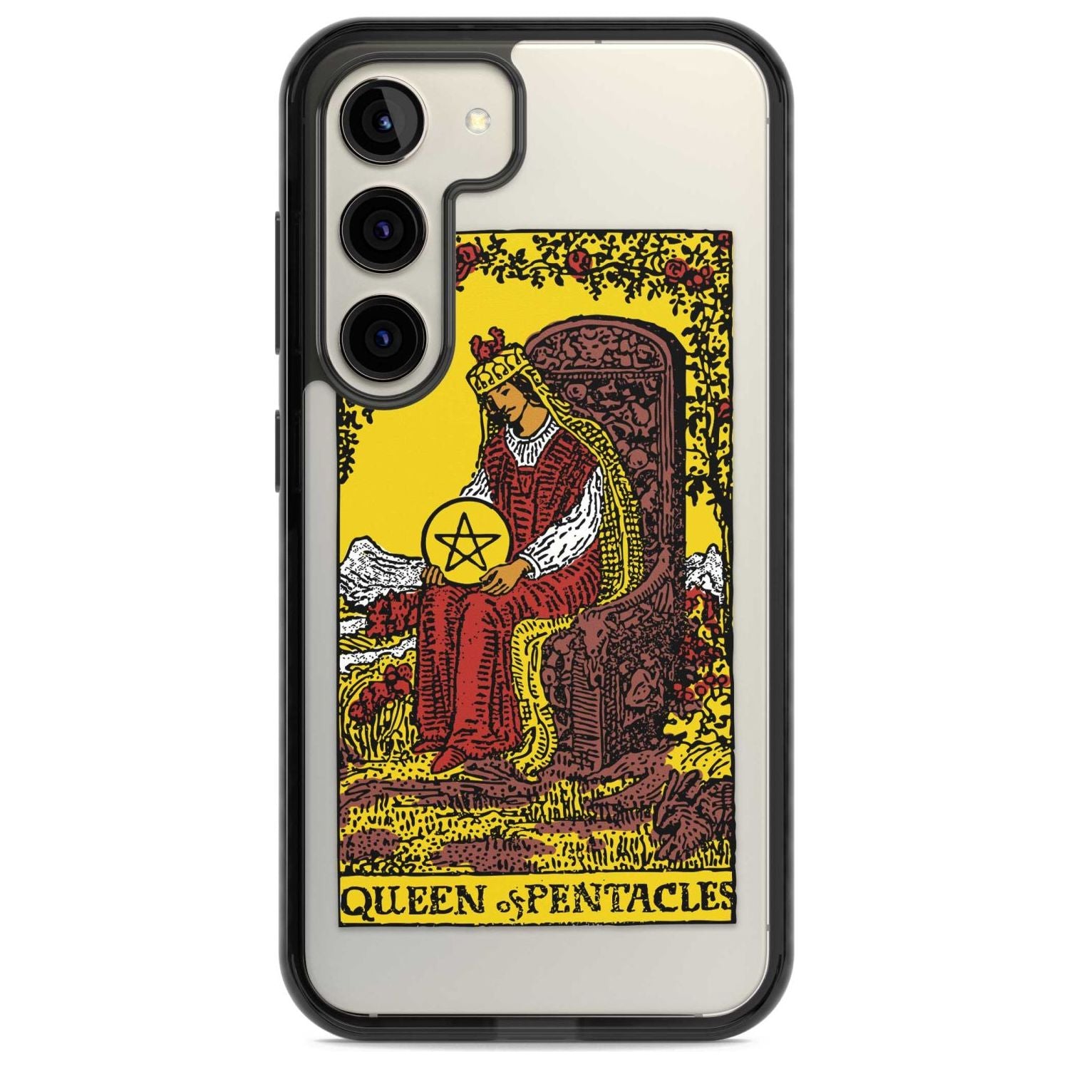 Personalised Queen of Pentacles Tarot Card - Colour Phone Case Samsung S22 / Black Impact Case,Samsung S23 / Black Impact Case Blanc Space