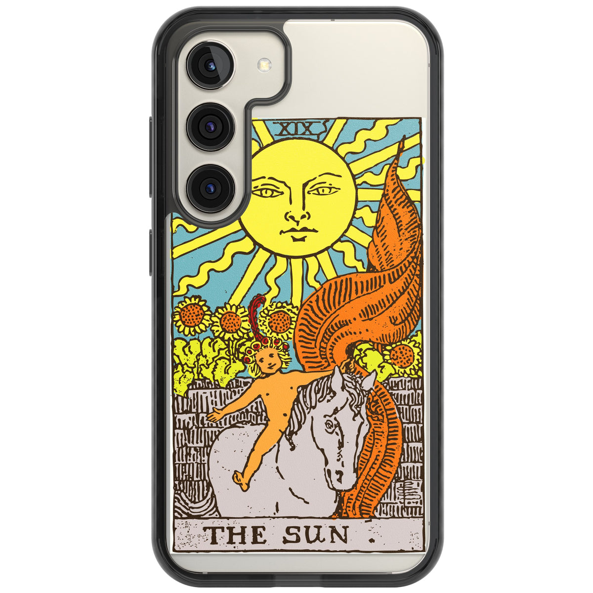 Personalised The Sun Tarot Card (Color) Samsung S22 / Samsung S22 Plus / Samsung S23 / Samsung S23 Plus / Samsung S24 / Samsung S24 Plus Impact Black Phone Case front