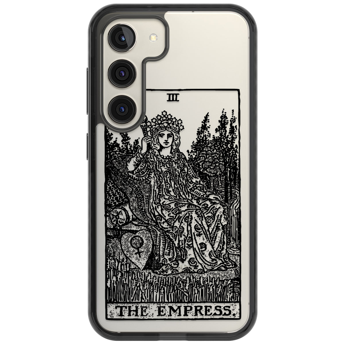 Personalised The Empress Tarot Card (Clear) Samsung S22 / Samsung S22 Plus / Samsung S23 / Samsung S23 Plus / Samsung S24 / Samsung S24 Plus Impact Black Phone Case front