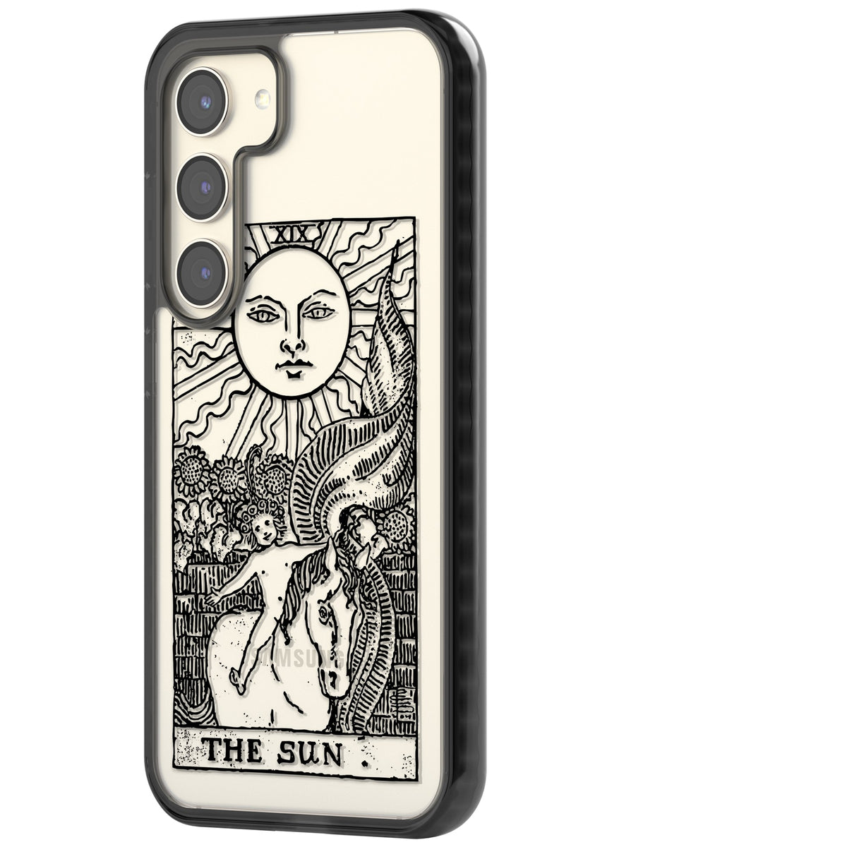 Personalised The Sun Tarot Card (Clear) Samsung S22 / Samsung S22 Plus / Samsung S23 / Samsung S23 Plus / Samsung S24 / Samsung S24 Plus Impact Black Phone Case side