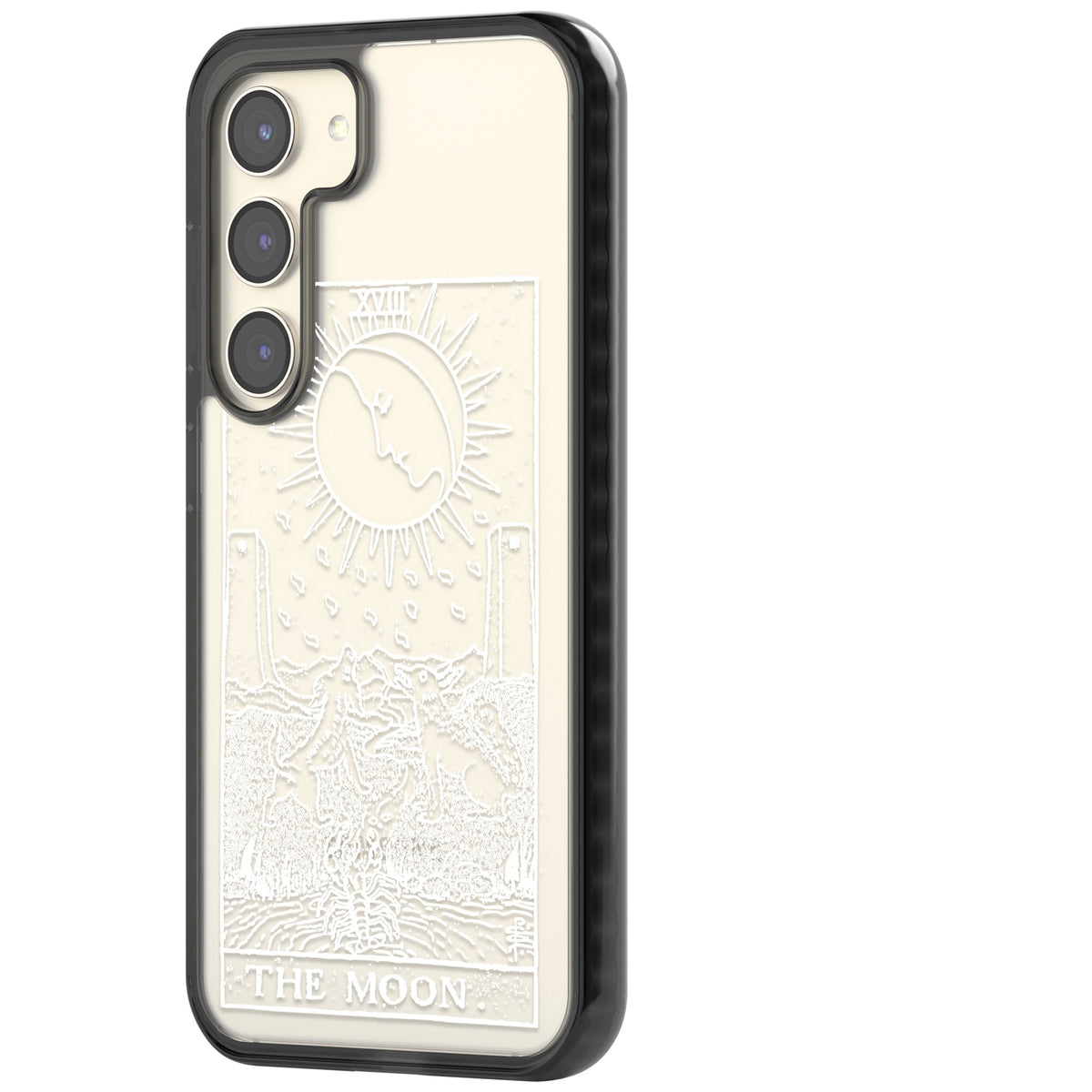 Personalised The Moon Tarot Card (White) Samsung S22 / Samsung S22 Plus / Samsung S23 / Samsung S23 Plus / Samsung S24 / Samsung S24 Plus Impact Black Phone Case side