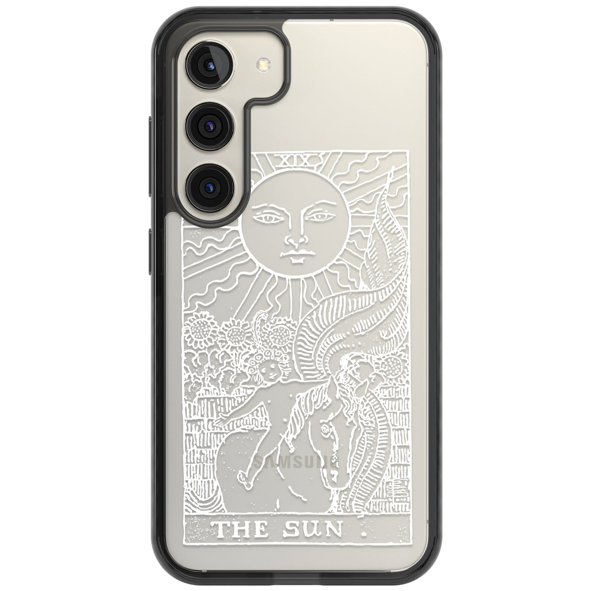Personalised The Sun Tarot Card (White) Samsung S22 / Samsung S22 Plus / Samsung S23 / Samsung S23 Plus / Samsung S24 / Samsung S24 Plus Impact Black Phone Case front