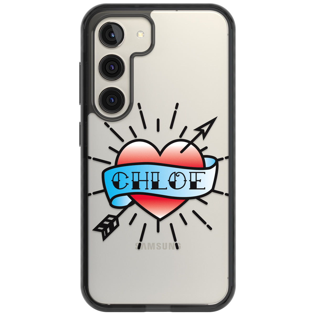 Personalised Heart Tattoo Samsung S22 / Samsung S22 Plus / Samsung S23 / Samsung S23 Plus / Samsung S24 / Samsung S24 Plus Impact Black Phone Case front