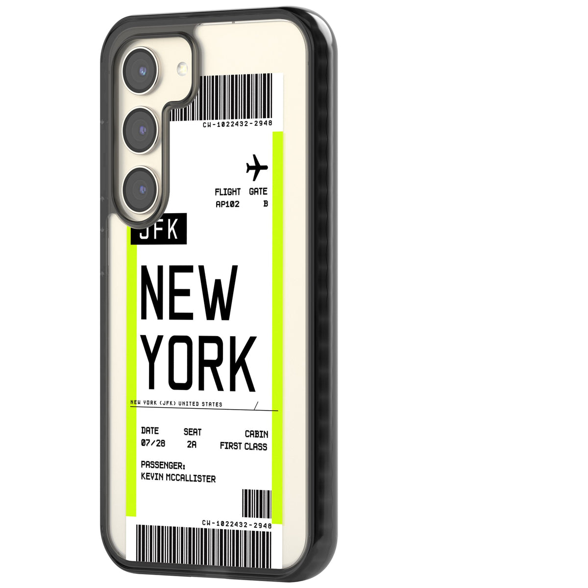 Personalised New York Boarding Pass Samsung S22 / Samsung S22 Plus / Samsung S23 / Samsung S23 Plus / Samsung S24 / Samsung S24 Plus Impact Black Phone Case side