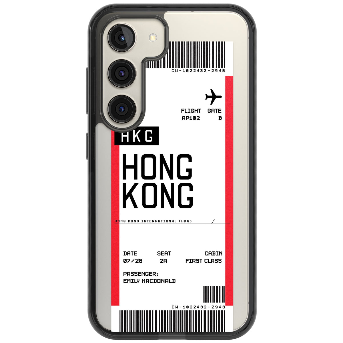 Personalised Hong Kong Boarding Pass Samsung S22 / Samsung S22 Plus / Samsung S23 / Samsung S23 Plus / Samsung S24 / Samsung S24 Plus Impact Black Phone Case front