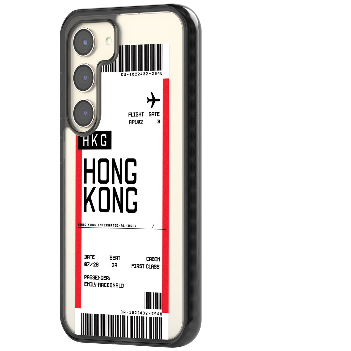 Personalised Hong Kong Boarding Pass Samsung S22 / Samsung S22 Plus / Samsung S23 / Samsung S23 Plus / Samsung S24 / Samsung S24 Plus Impact Black Phone Case side