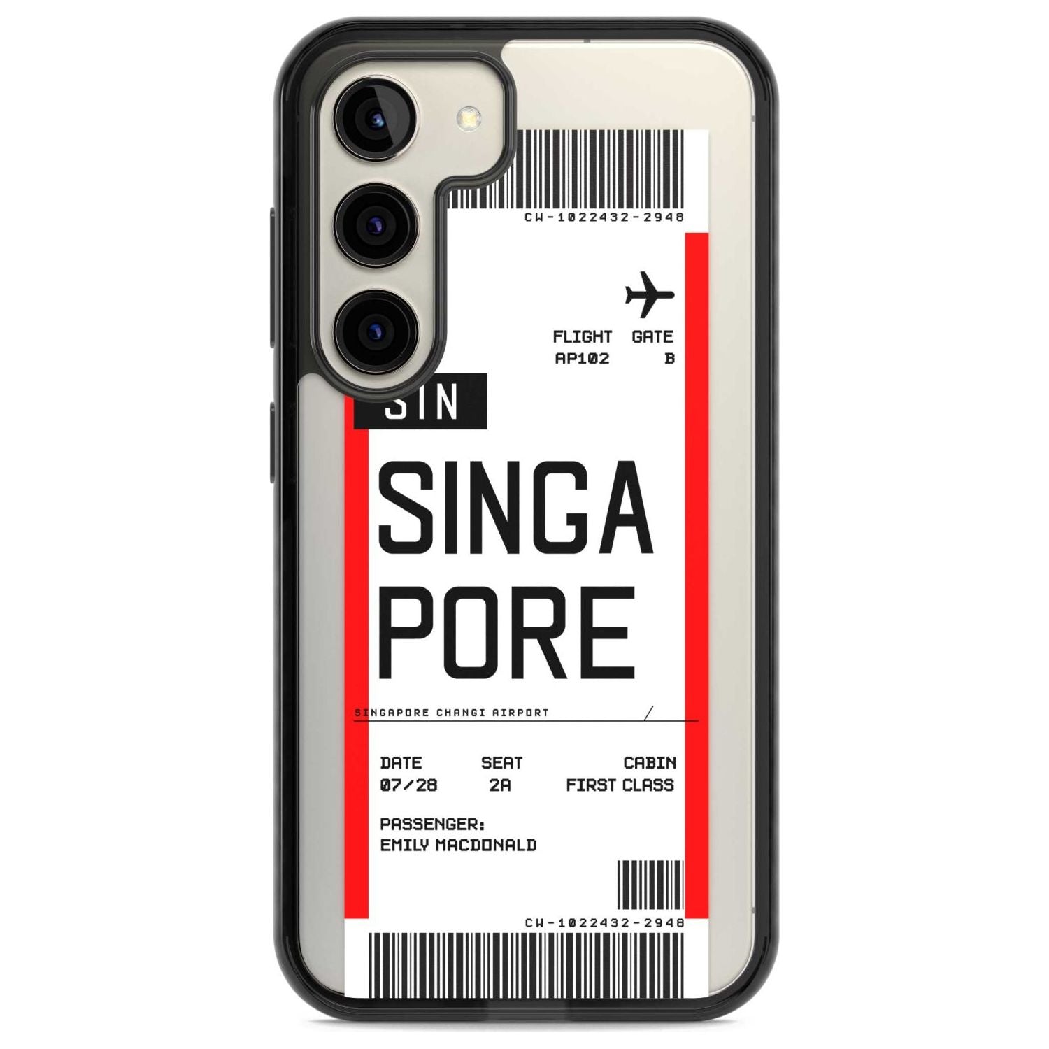 Personalised Singapore Boarding Pass Custom Phone Case Samsung S22 / Black Impact Case,Samsung S23 / Black Impact Case Blanc Space