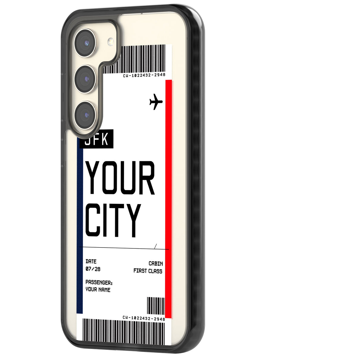 Personalised Create Your Own Boarding Pass Ticket Samsung S22 / Samsung S22 Plus / Samsung S23 / Samsung S23 Plus / Samsung S24 / Samsung S24 Plus Impact Black Phone Case side