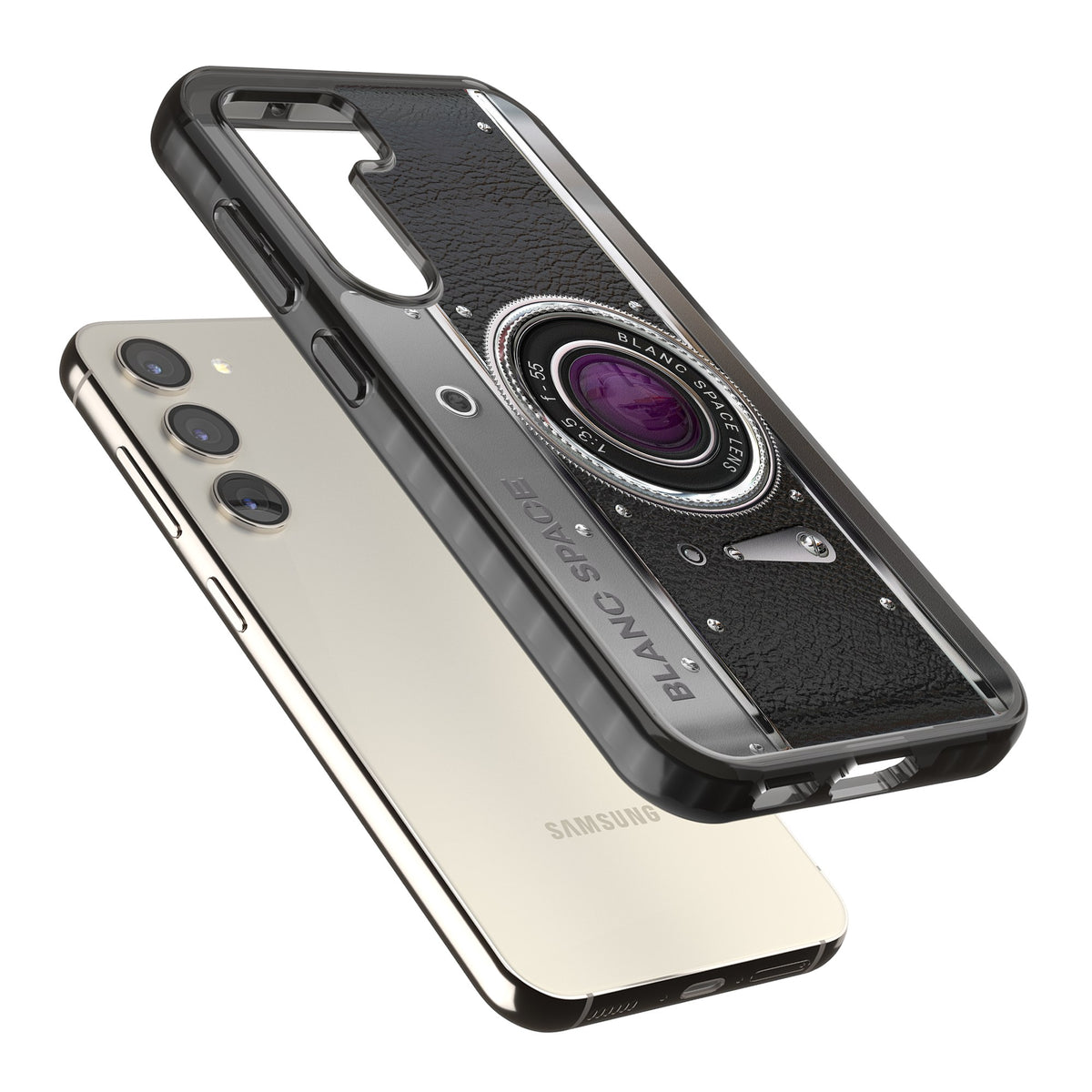 Vintage Classic Camera Samsung S22 / Samsung S22 Plus / Samsung S23 / Samsung S23 Plus / Samsung S24 / Samsung S24 Plus Impact Black Phone Case angled
