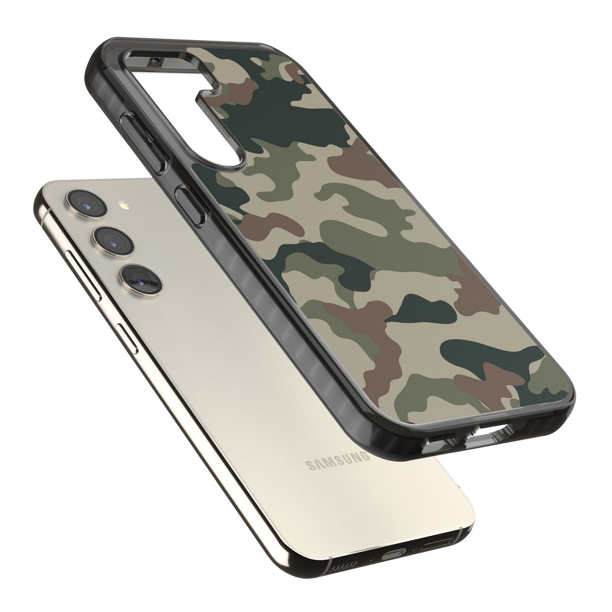 Woodland British Camo Samsung S22 / Samsung S22 Plus / Samsung S23 / Samsung S23 Plus / Samsung S24 / Samsung S24 Plus Impact Black Phone Case angled