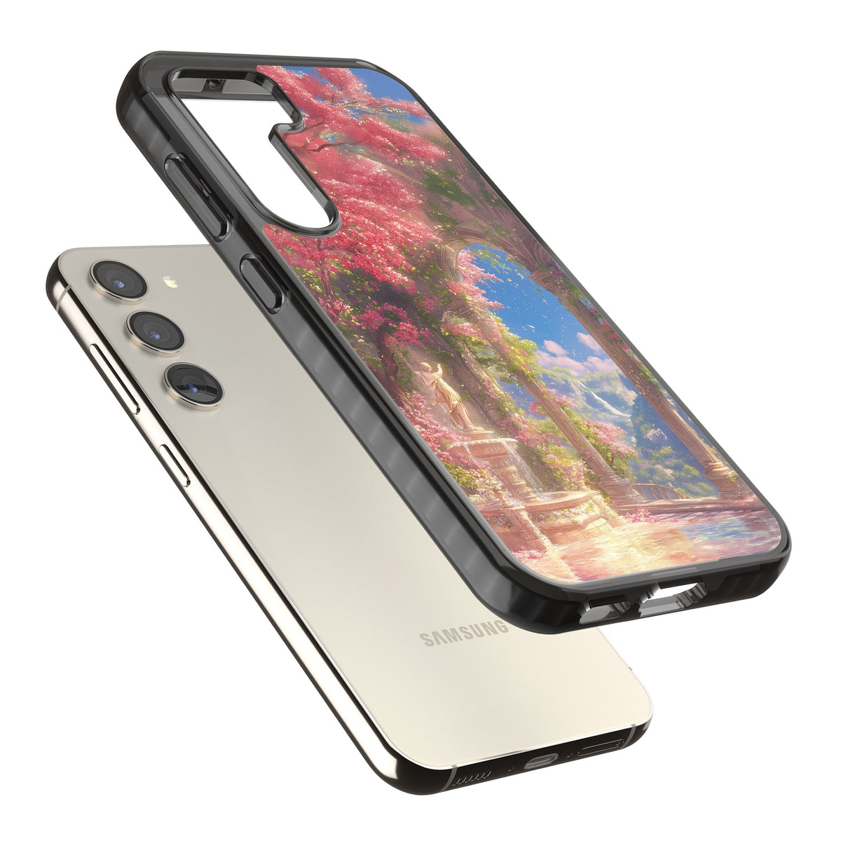 Castle Blossom Samsung S22 / Samsung S22 Plus / Samsung S23 / Samsung S23 Plus / Samsung S24 / Samsung S24 Plus Impact Black Phone Case angled