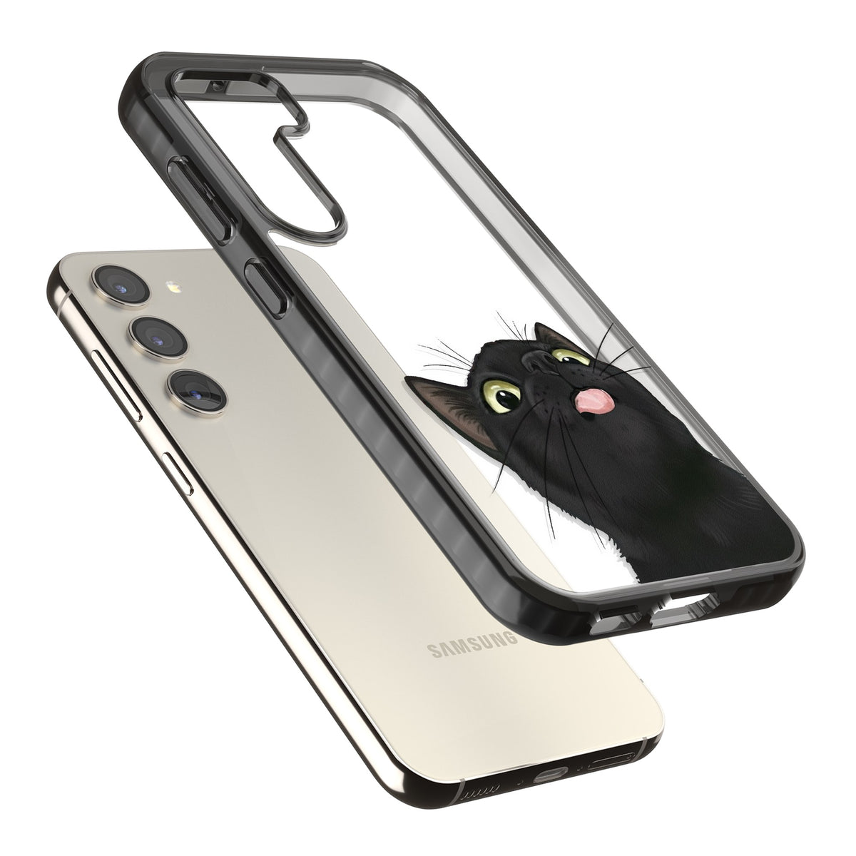 Black Cat Energy Samsung S22 / Samsung S22 Plus / Samsung S23 / Samsung S23 Plus / Samsung S24 / Samsung S24 Plus Impact Black Phone Case angled