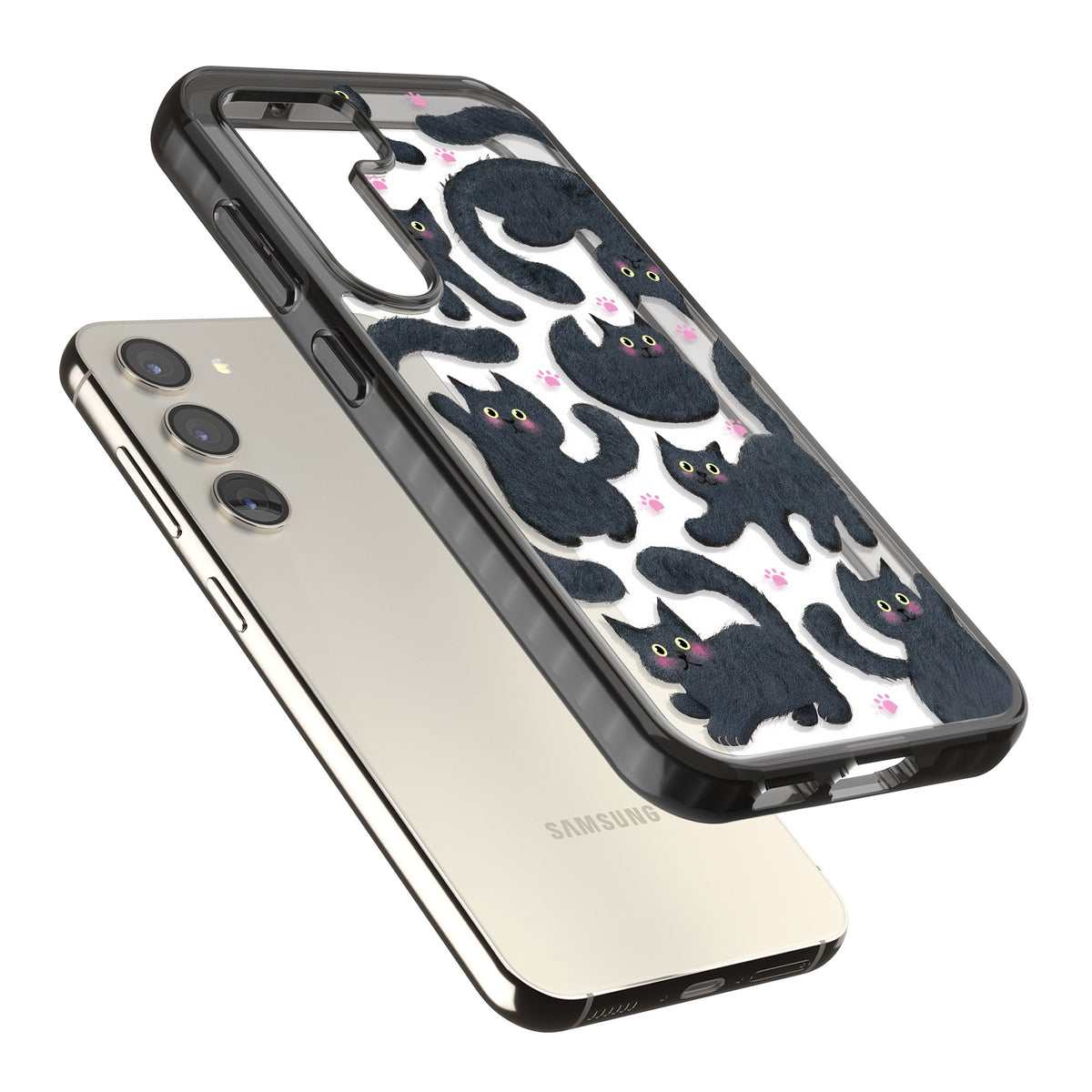 Midnight Cats Samsung S22 / Samsung S22 Plus / Samsung S23 / Samsung S23 Plus / Samsung S24 / Samsung S24 Plus Impact Black Phone Case angled