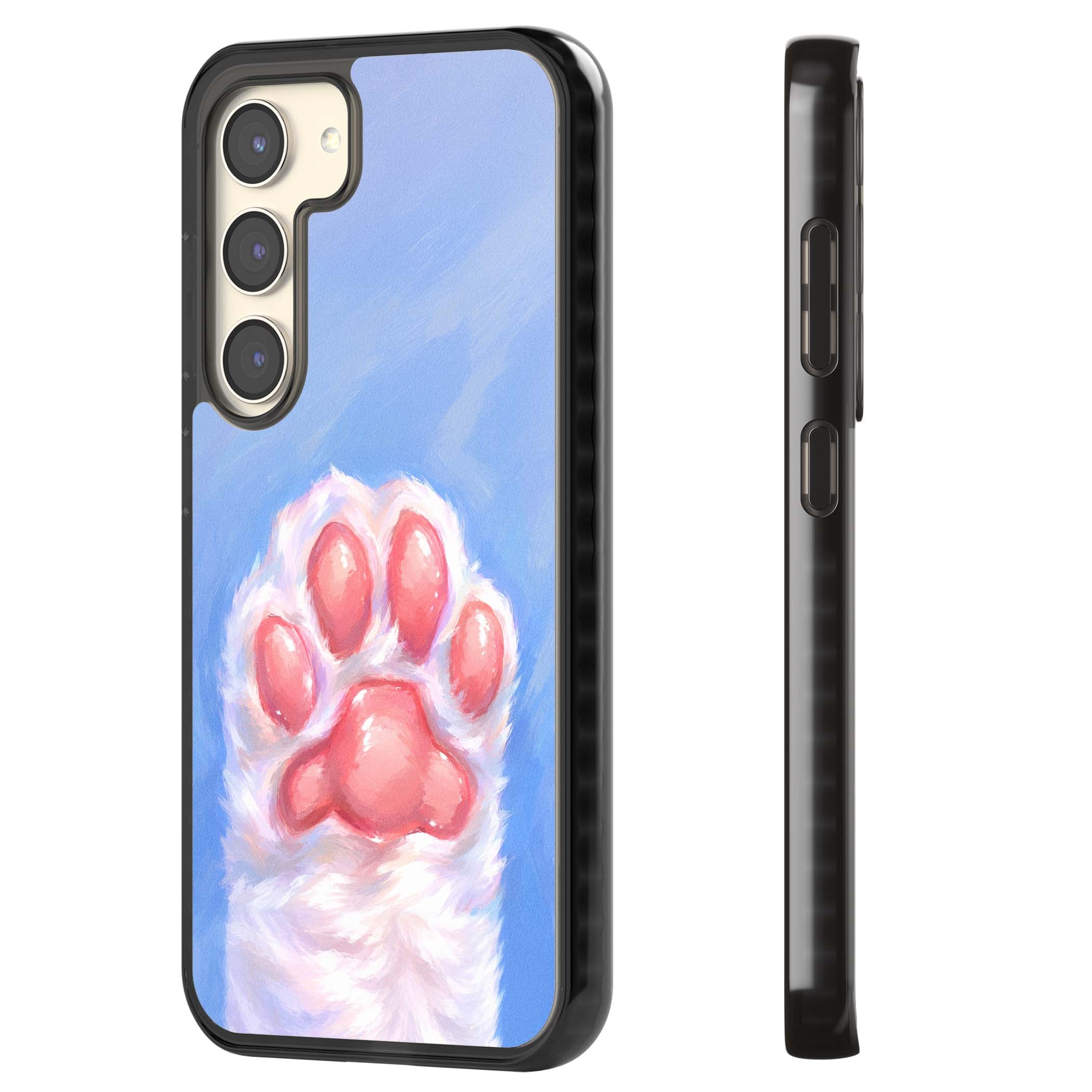 Soft White Paw cute iPhone case | Black Impact case for Samsung Galaxy S24, Samsung Galaxy S23, Samsung Galaxy S22
