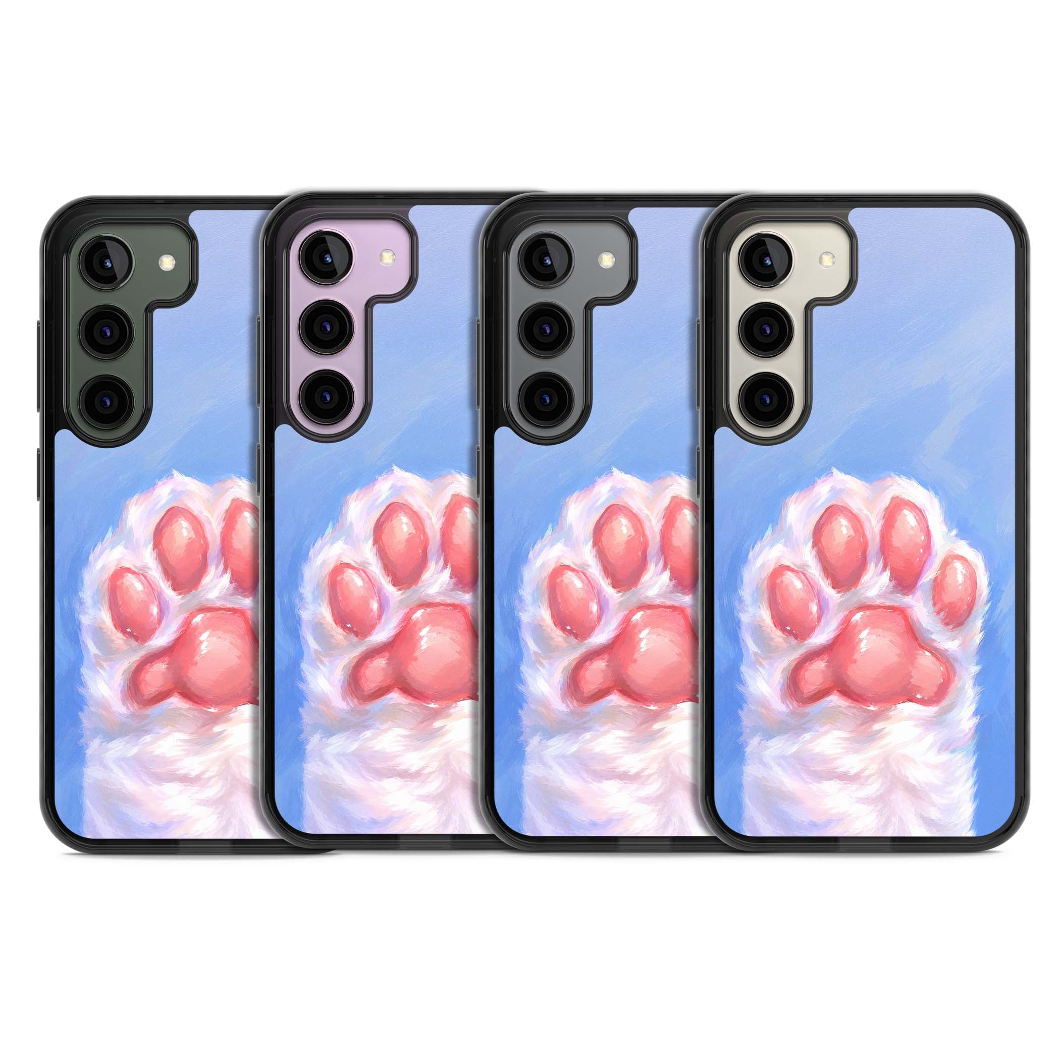 Soft White Paw cute iPhone case | Black Impact case for Samsung Galaxy S24, Samsung Galaxy S23, Samsung Galaxy S22