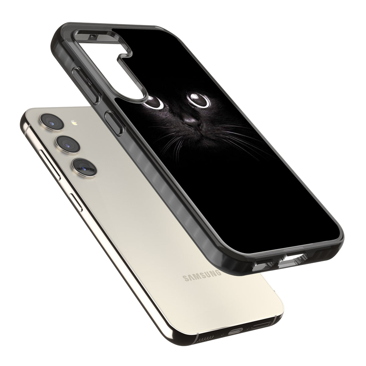 Black Cat Samsung S22 / Samsung S22 Plus / Samsung S23 / Samsung S23 Plus / Samsung S24 / Samsung S24 Plus Impact Black Phone Case angled