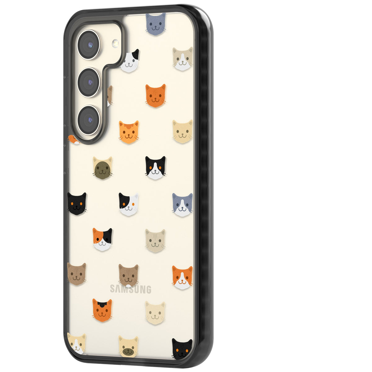 Cute Cat Face Transparent Samsung S22 / Samsung S22 Plus / Samsung S23 / Samsung S23 Plus / Samsung S24 / Samsung S24 Plus Impact Black Phone Case side