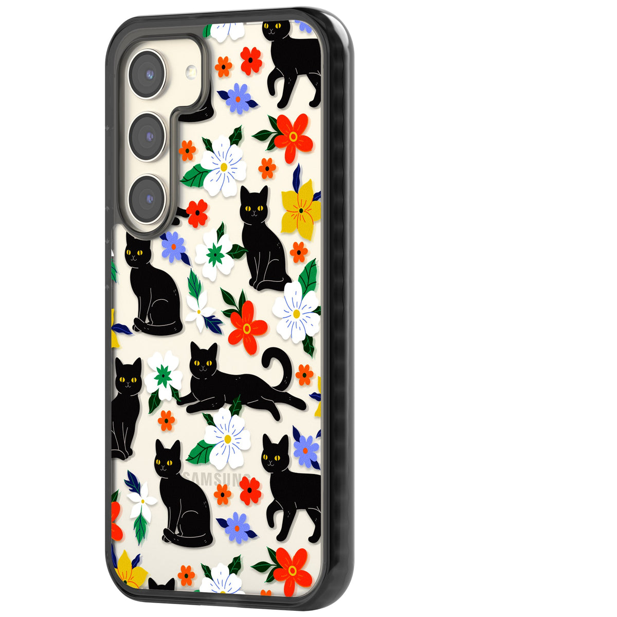 Cat Flowers Samsung S22 / Samsung S22 Plus / Samsung S23 / Samsung S23 Plus / Samsung S24 / Samsung S24 Plus Impact Black Phone Case side