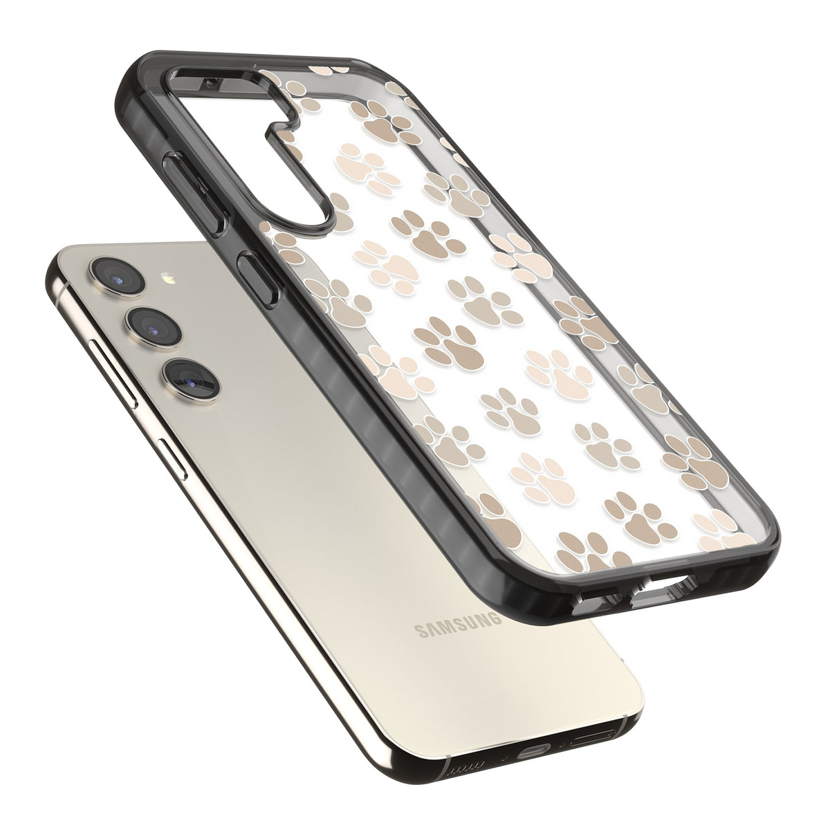 Paw Prints Samsung S22 / Samsung S22 Plus / Samsung S23 / Samsung S23 Plus / Samsung S24 / Samsung S24 Plus Impact Black Phone Case angled