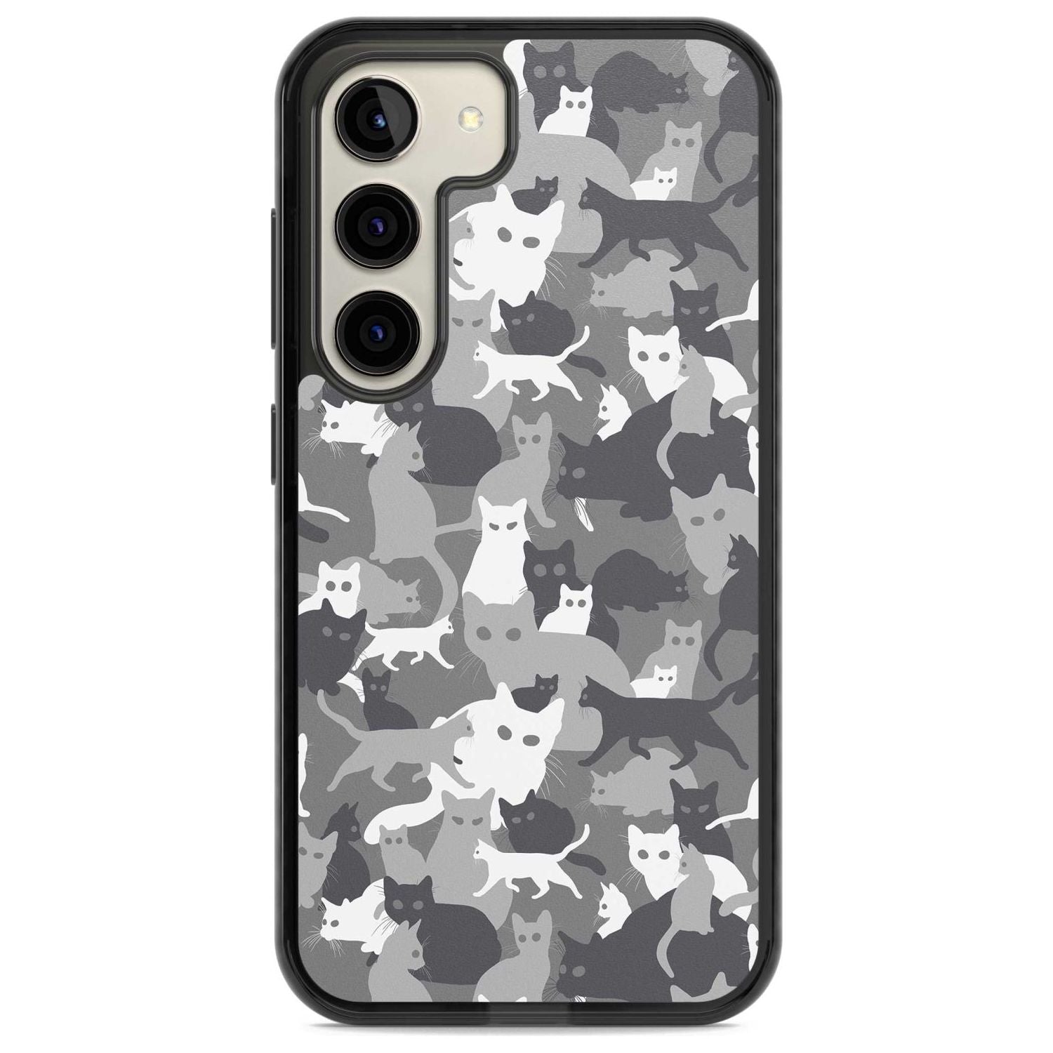 Dark Grey Cat Camouflage Pattern Phone Case Samsung S22 / Black Impact Case,Samsung S23 / Black Impact Case Blanc Space