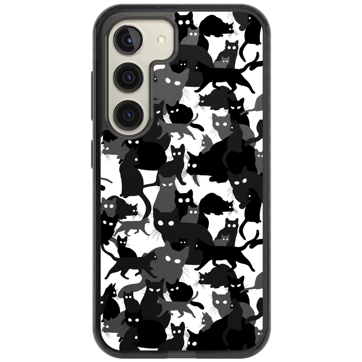 Black & White Cat Camouflage Samsung S22 / Samsung S22 Plus / Samsung S23 / Samsung S23 Plus / Samsung S24 / Samsung S24 Plus Impact Black Phone Case front