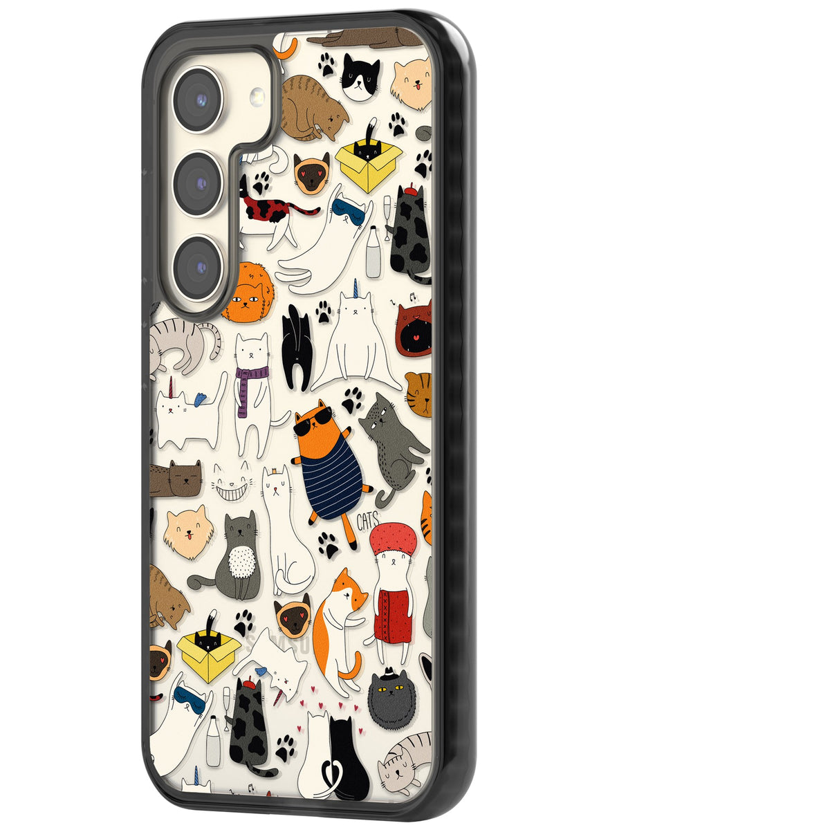 Cartoon Cats Samsung S22 / Samsung S22 Plus / Samsung S23 / Samsung S23 Plus / Samsung S24 / Samsung S24 Plus Impact Black Phone Case side