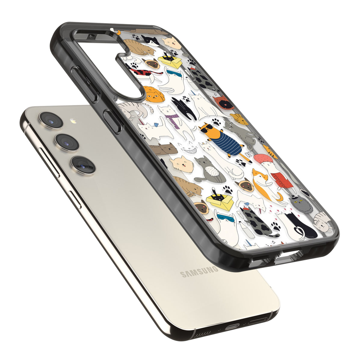 Cartoon Cats Samsung S22 / Samsung S22 Plus / Samsung S23 / Samsung S23 Plus / Samsung S24 / Samsung S24 Plus Impact Black Phone Case angled