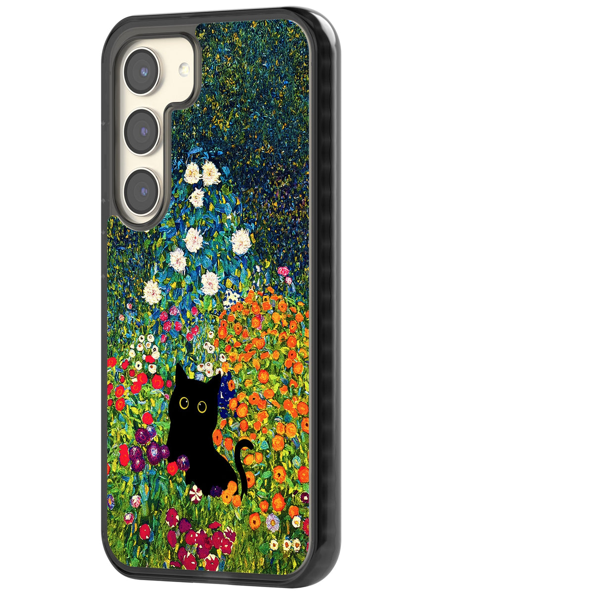 Cat in Klimt's Garden Samsung S22 / Samsung S22 Plus / Samsung S23 / Samsung S23 Plus / Samsung S24 / Samsung S24 Plus Impact Black Phone Case side