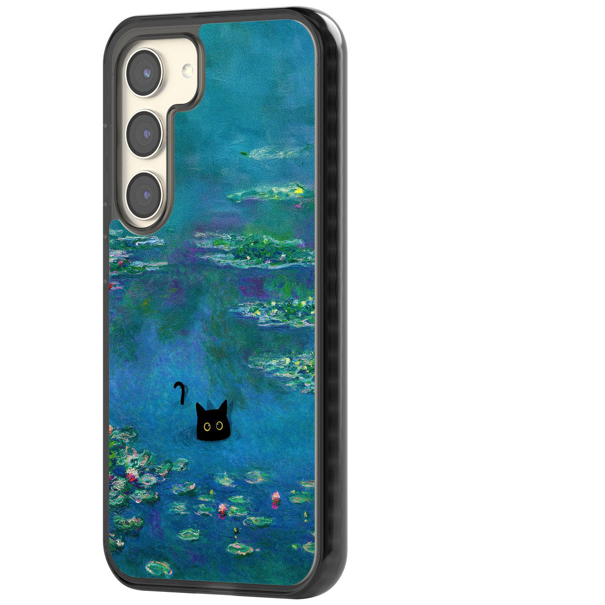 Cat in Monet's Water Lillies Samsung S22 / Samsung S22 Plus / Samsung S23 / Samsung S23 Plus / Samsung S24 / Samsung S24 Plus Impact Black Phone Case side