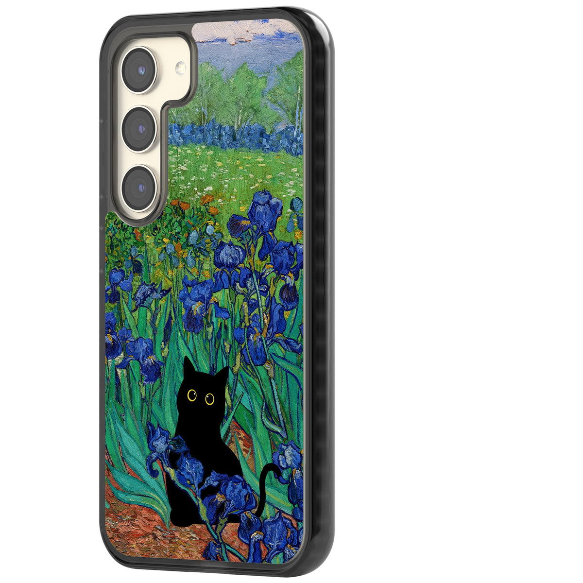 Cat in Van Gogh's Irises Samsung S22 / Samsung S22 Plus / Samsung S23 / Samsung S23 Plus / Samsung S24 / Samsung S24 Plus Impact Black Phone Case side