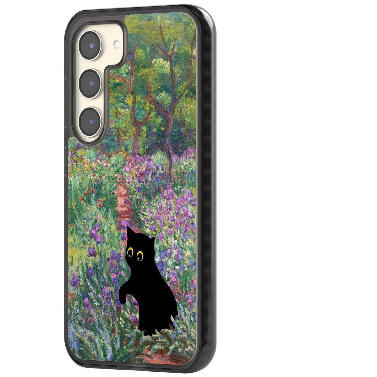 Cat in Monet's Giverny Garden Samsung S22 / Samsung S22 Plus / Samsung S23 / Samsung S23 Plus / Samsung S24 / Samsung S24 Plus Impact Black Phone Case side