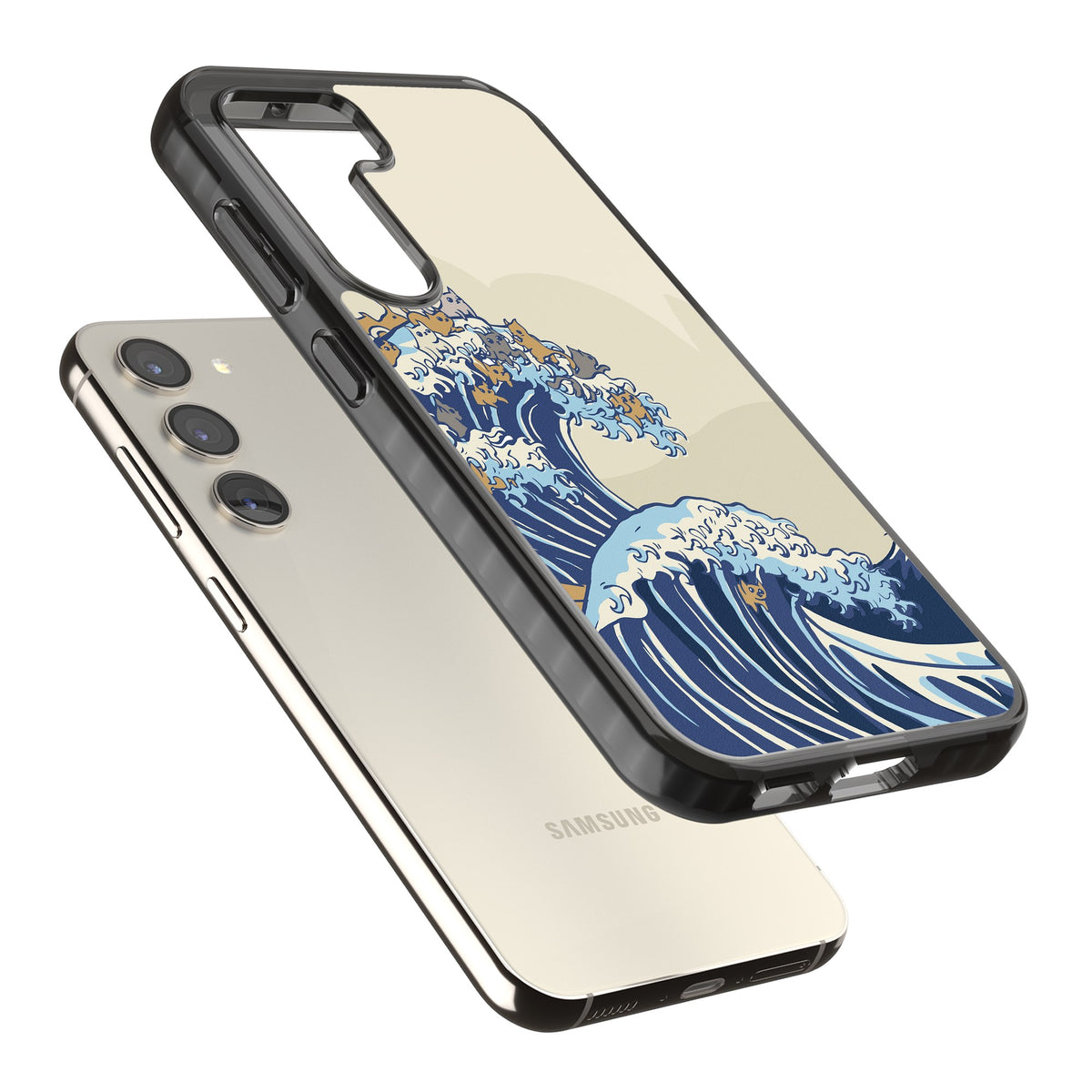 The Great Cat Wave Samsung S22 / Samsung S22 Plus / Samsung S23 / Samsung S23 Plus / Samsung S24 / Samsung S24 Plus Impact Black Phone Case angled