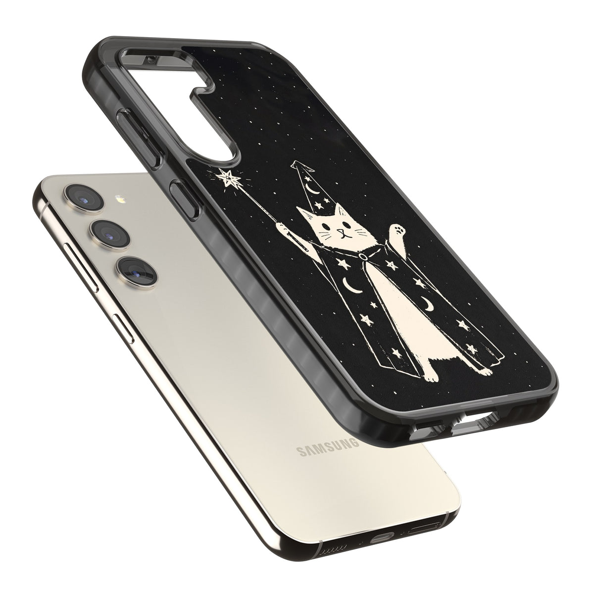 Whisker Wizard Samsung S22 / Samsung S22 Plus / Samsung S23 / Samsung S23 Plus / Samsung S24 / Samsung S24 Plus Impact Black Phone Case angled