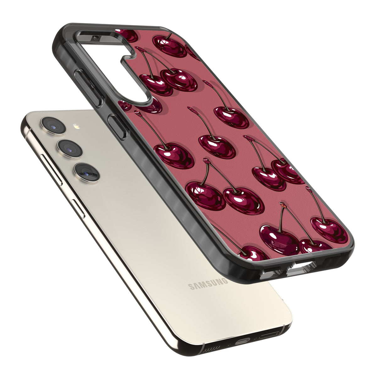 Cherry Rebel Samsung S22 / Samsung S22 Plus / Samsung S23 / Samsung S23 Plus / Samsung S24 / Samsung S24 Plus Impact Black Phone Case angled