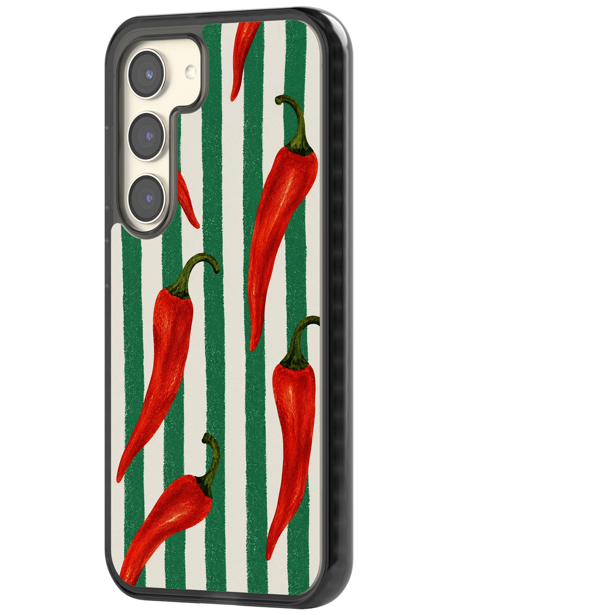 Striped Chillis Samsung S22 / Samsung S22 Plus / Samsung S23 / Samsung S23 Plus / Samsung S24 / Samsung S24 Plus Impact Black Phone Case side