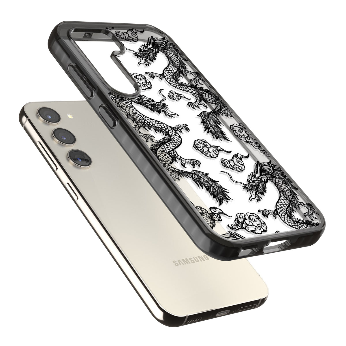 Black Dragons Samsung S22 / Samsung S22 Plus / Samsung S23 / Samsung S23 Plus / Samsung S24 / Samsung S24 Plus Impact Black Phone Case angled