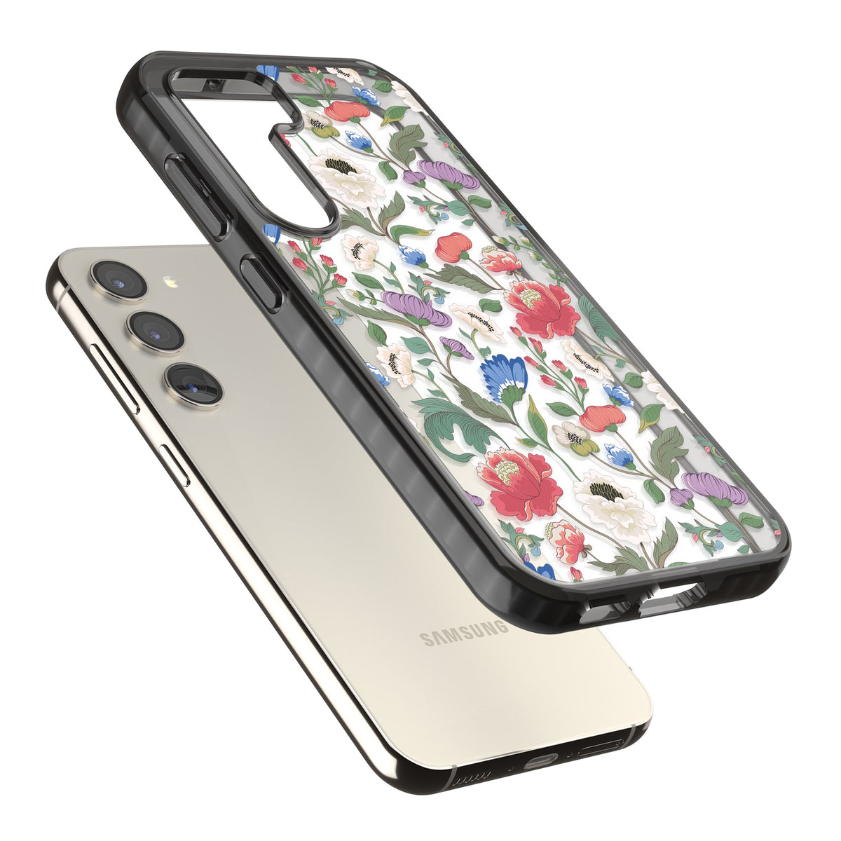 Chinoiserie Bloom Samsung S22 / Samsung S22 Plus / Samsung S23 / Samsung S23 Plus / Samsung S24 / Samsung S24 Plus Impact Black Phone Case angled