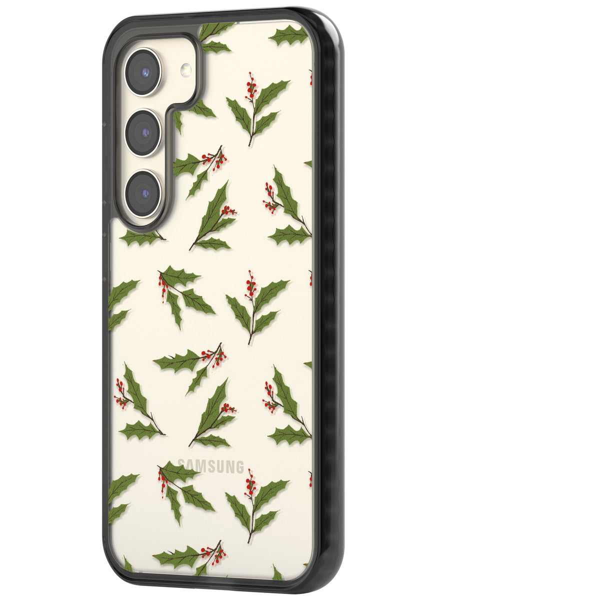 Christmas Holly Pattern Samsung S22 / Samsung S22 Plus / Samsung S23 / Samsung S23 Plus / Samsung S24 / Samsung S24 Plus Impact Black Phone Case side