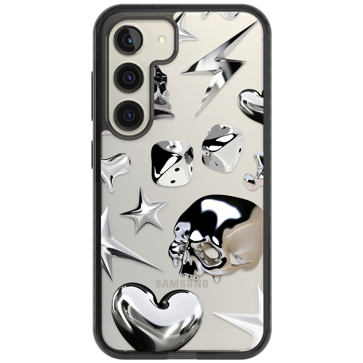 Chromed Samsung S22 / Samsung S22 Plus / Samsung S23 / Samsung S23 Plus / Samsung S24 / Samsung S24 Plus Impact Black Phone Case front