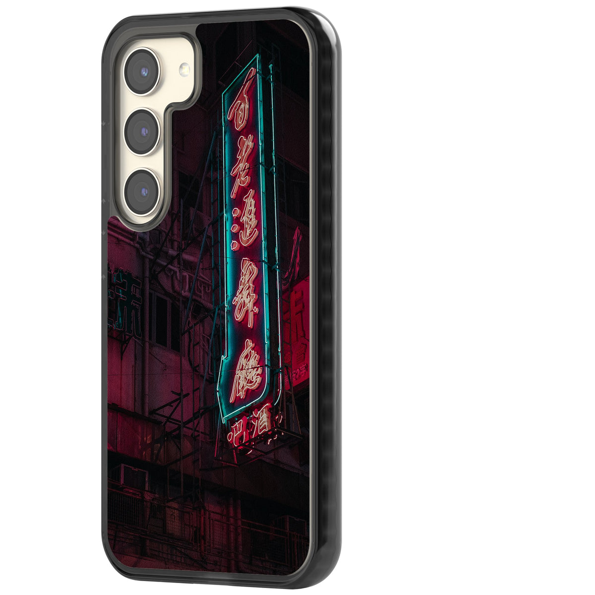 Neon Kanji Cityscape Samsung S22 / Samsung S22 Plus / Samsung S23 / Samsung S23 Plus / Samsung S24 / Samsung S24 Plus Impact Black Phone Case side