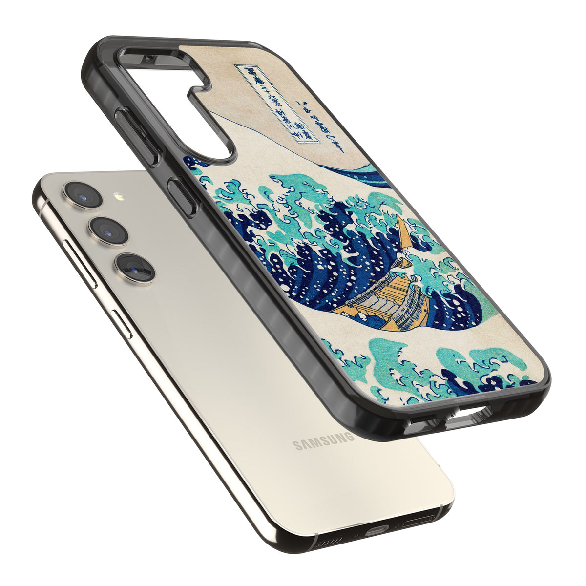 The Great Wave By Katsushika Hokusai Samsung S22 / Samsung S22 Plus / Samsung S23 / Samsung S23 Plus / Samsung S24 / Samsung S24 Plus Impact Black Phone Case angled