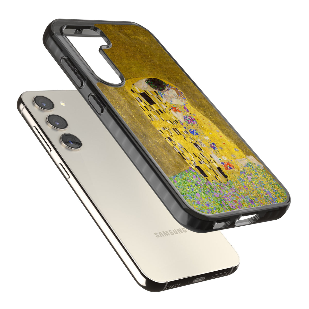 The Kiss Samsung S22 / Samsung S22 Plus / Samsung S23 / Samsung S23 Plus / Samsung S24 / Samsung S24 Plus Impact Black Phone Case angled