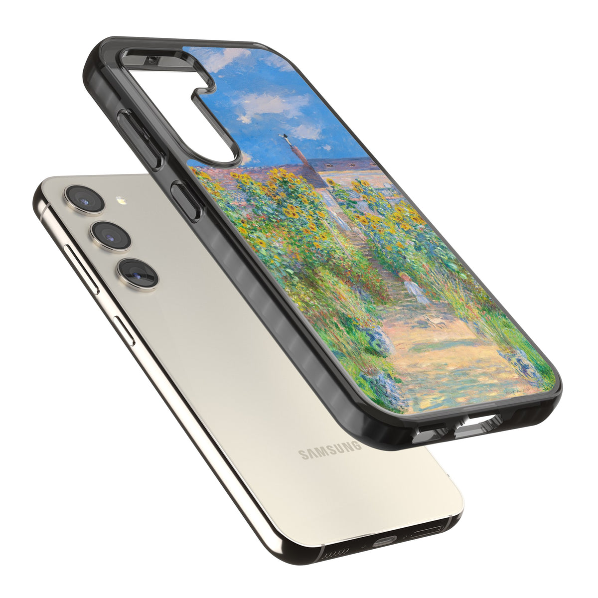 Garden at Vetheuil Samsung S22 / Samsung S22 Plus / Samsung S23 / Samsung S23 Plus / Samsung S24 / Samsung S24 Plus Impact Black Phone Case angled