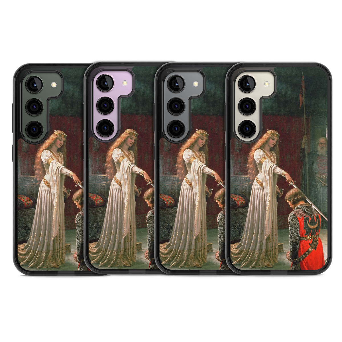 The Accolade renaissance art iPhone case featuring Edmund Blair Leighton's painting of a queen knighting a kneeling knight | Black Impact case for Samsung Galaxy S24, Samsung Galaxy S23, Samsung Galaxy S22