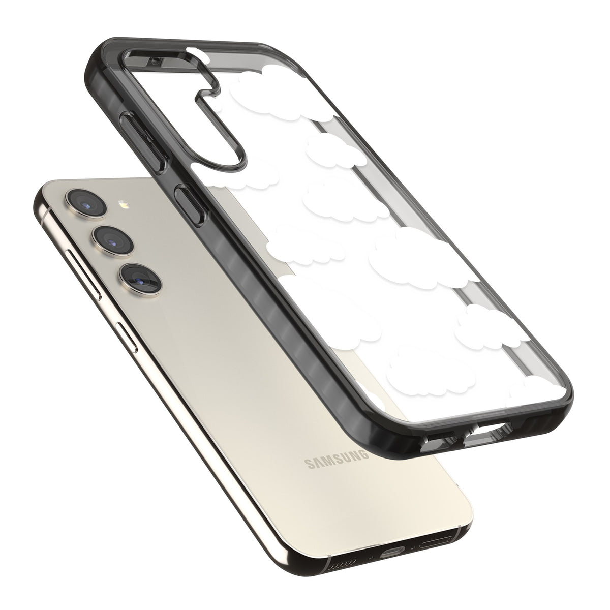 Cloud Pattern Samsung S22 / Samsung S22 Plus / Samsung S23 / Samsung S23 Plus / Samsung S24 / Samsung S24 Plus Impact Black Phone Case angled