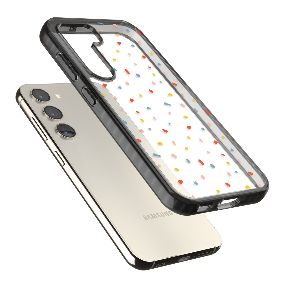 Small Confetti Samsung S22 / Samsung S22 Plus / Samsung S23 / Samsung S23 Plus / Samsung S24 / Samsung S24 Plus Impact Black Phone Case angled