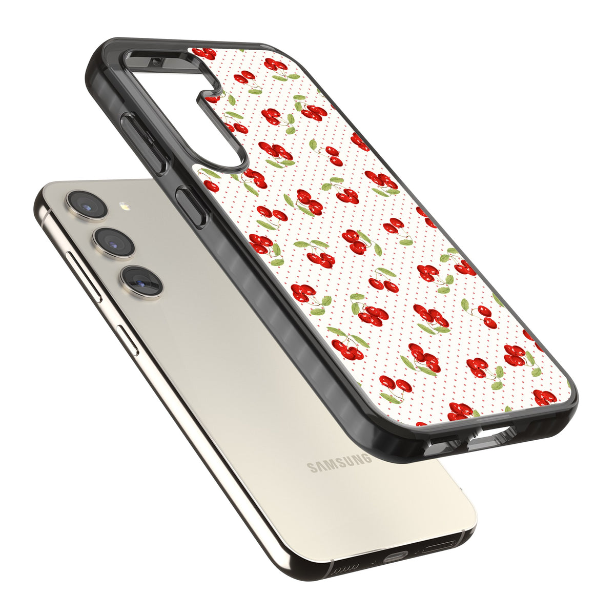 Cherry Picking Samsung S22 / Samsung S22 Plus / Samsung S23 / Samsung S23 Plus / Samsung S24 / Samsung S24 Plus Impact Black Phone Case angled